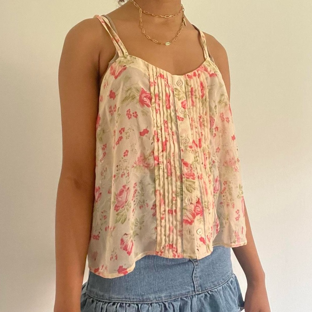 Floral Sheer Lace Tank Boho Hippie Beach Summer M